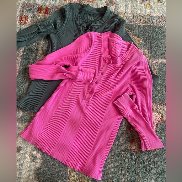 aerie Tops - Aerie Road Trip Long Sleeve Henley T-Shirt bundle- green and pink size L
